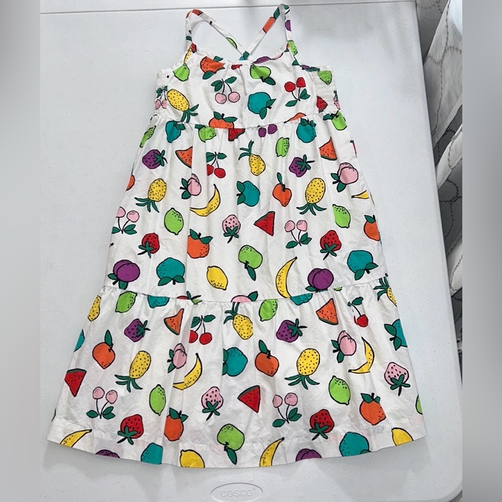 Hanna Andersson Girl’s White Summer Fruit Dress With Adjustable Straps Size 8